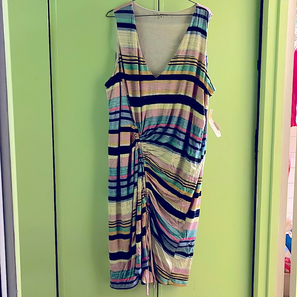 Rachel Roy Asymmetrical Adjustable Runching Summer striped Dress